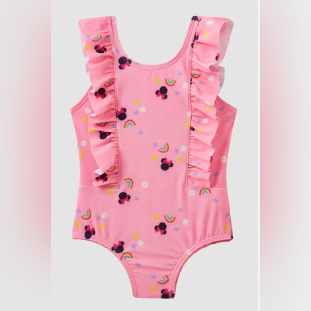 GAP Kids Pink One Piece Swimsuit with Rainbow and Character Print